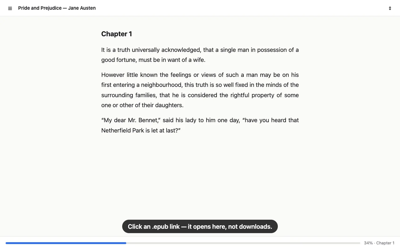 Click an .epub link on the web and the book opens here, not in your downloads folder